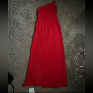 Red Abercrombie midi one shoulder dress with slit. Size s (short). New w tags